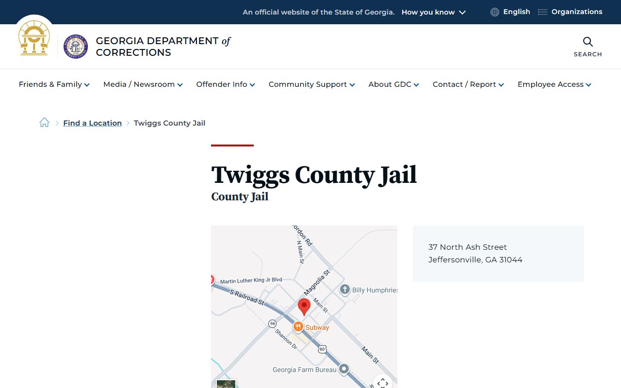 Twiggs County Jail GDC county jail location listing